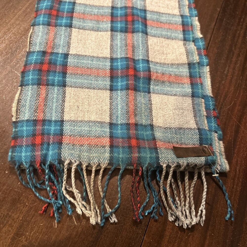 E490 Men's Old Navy Fringe Scarf Grey, Blue, Red Multi NWT 12"X66"